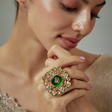 Saadgi Gold Plated Green Kundan, Polki Womens Ring