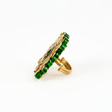 Saadgi Gold Plated Green Kundan, Polki Womens Ring