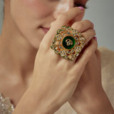 Saadgi Gold Plated Green Kundan, Polki Womens Ring