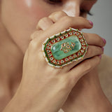 Saadgi Gold Plated Green Kundan, Polki Womens Ring