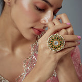 Saadgi Gold Plated Green Kundan, Polki Womens Ring