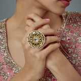 Saadgi Gold Plated Green Kundan, Polki Womens Ring