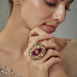 Saadgi Gold Plated Red Kundan, Polki Womens Ring