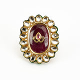 Saadgi Gold Plated Red Kundan, Polki Womens Ring