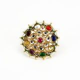 Saadgi Gold Plated Multicolored Kundan, Polki Womens Ring