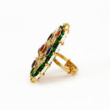 Saadgi Gold Plated Multicolored Kundan, Polki Womens Ring