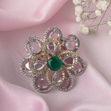 Silver Plated Green Womens Zircon Ring