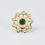 Gold Finish Kundan Polki Stone Ring