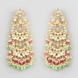 Gold Finish Red & Green Drop Earrings