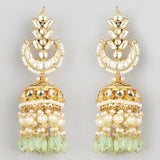 Gold Finish Mint Green Drop Jhumka Earrings