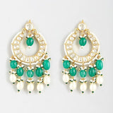 Gold Finish Kundan Polki Chandbali Earrings