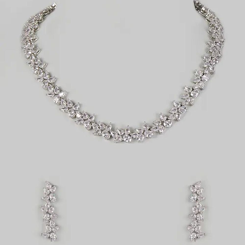 White Finish Zircon Diamond Necklace Set