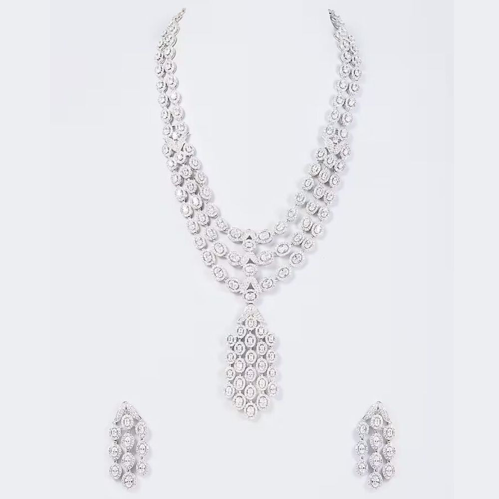 White Finish Zircon Long Necklace Set