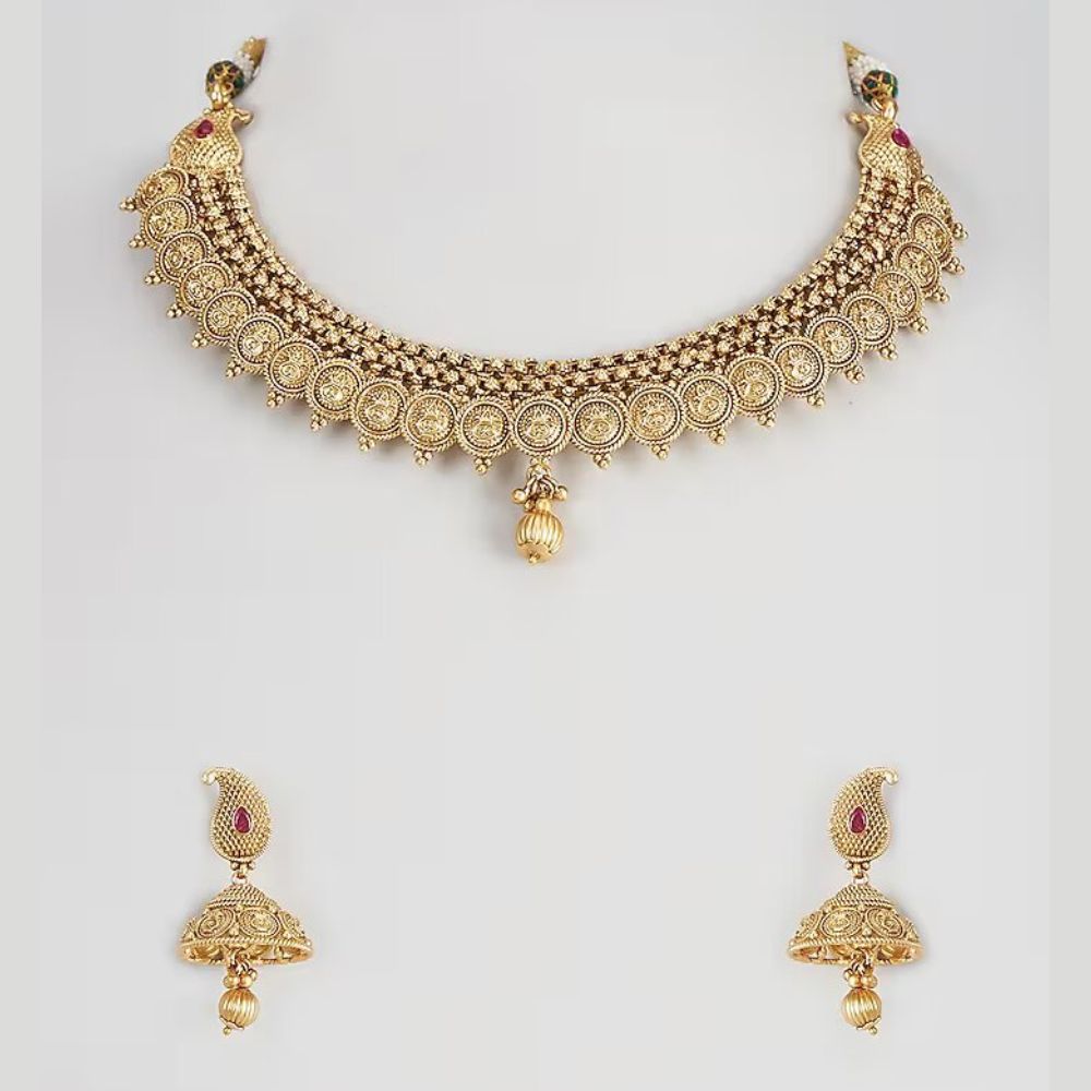 Gold Finish Temple Choker Necklace Set