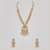 Gold Finish Ruby & Green Onyx Temple Long Necklace Set