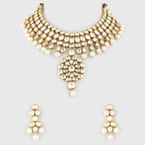 Gold Finish Kundan Polki Necklace Set In Mixed Metal