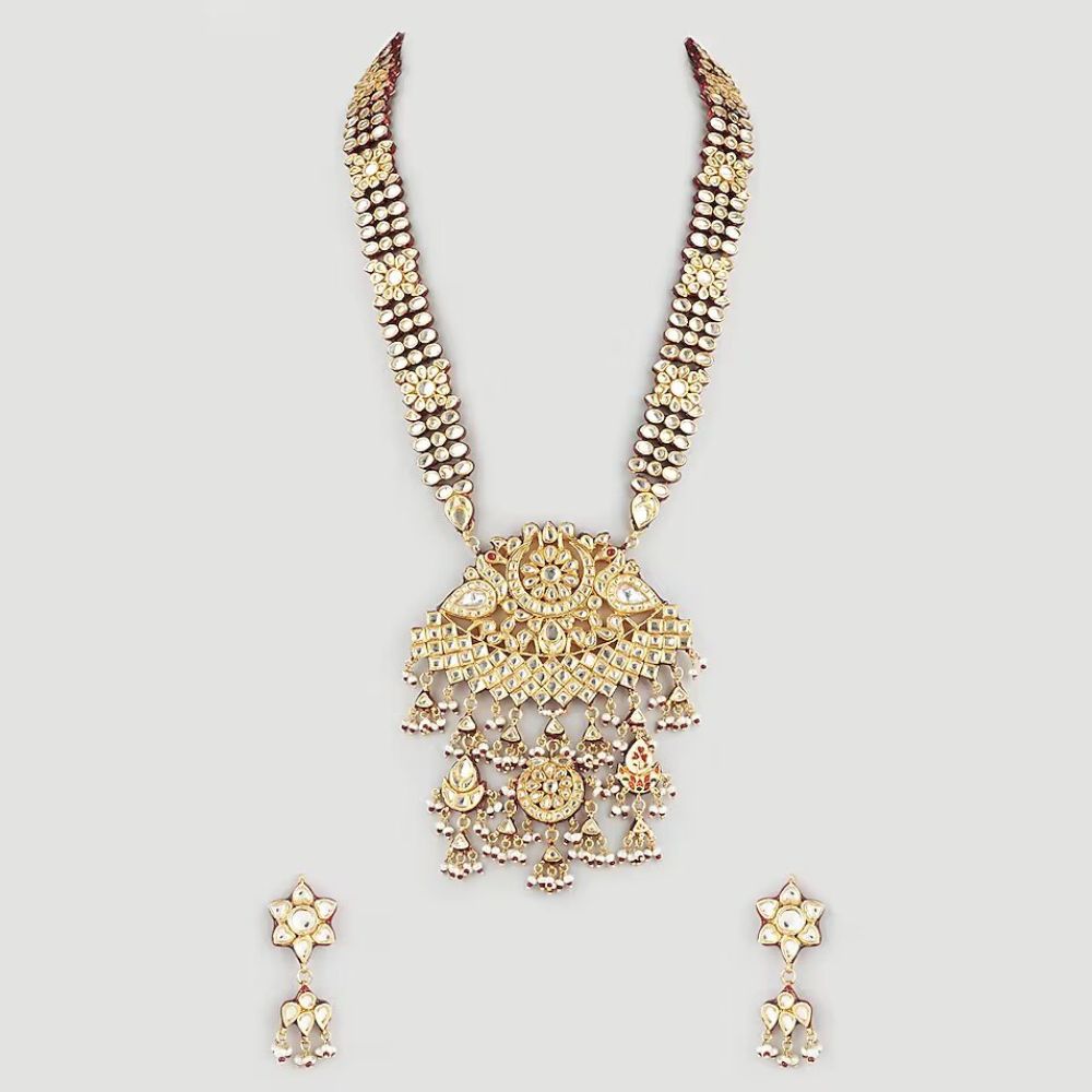 Gold Finish Necklace Set With Kundan Polki