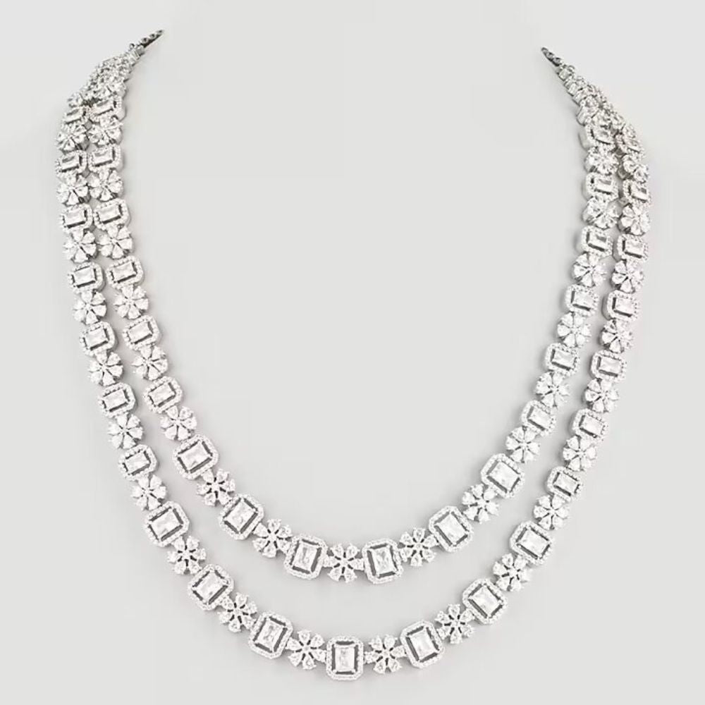 White Finish Zircons Layered Necklace