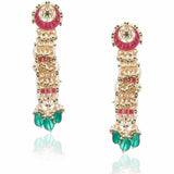 Gold Finish Long Kundan and Pearl Earrings