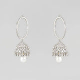 White Finish Zircon Jhumka Dangler Earrings