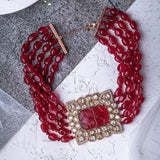 Vivinia By Vidhi Mehra Antara Gold Plated Red Womens Beaded Choker Necklace Set