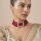 Vivinia By Vidhi Mehra Antara Gold Plated Red Womens Beaded Choker Necklace Set