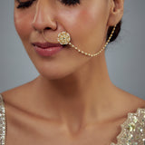 Saadgi Gold Plated Kundan, Polki Womens Nath with Chain (Freesize)