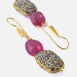 Gold Plated Pink Womens Beaded Drop Pair of Earrings