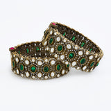 Florence Gold Plated Green Womens Kundan, Polki Pair of Bangles