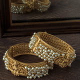 Gold Plated White Colored Temple Womens Pair of Bangles