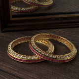 Gold Plated Red Colored Temple Womens Pair of Bangles