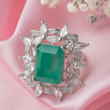 Silver Plated Green Womens Zircon Adjustable Ring