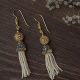 Gold Plated White Womens Pair of Tassel Earrings