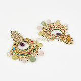 Saadgi Gold Plated Multicolored Kundan, Polki Womens Pair of Danglers Earrings (Freesize)
