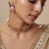 Morpankh Gold Plated Pink Womens Beaded Choker Necklace Set with Pair of Earrings (Freesize)