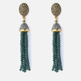 Gold Plated Green Womens Beaded Tassel Pair of Earrings