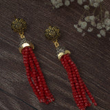 Gold Plated Red Womens Pair of Tassel Earrings
