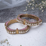 Florence Gold Plated Pink Womens Kundan, Polki Pair of Bangles