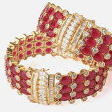 Gold Plated Red Colored Synthetic Stone Womens Pair of Bangles