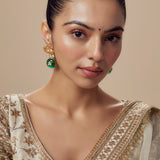 Burgundy Gold Plated Green Womens Kundan, Polki Pair of Dangler Earrings (Freesize)