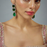 Florence Silver Plated Green Zircon Womens Pair of Danglers Earrings (Freesize)