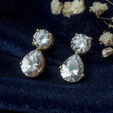 Gold Plated Womens Diamond Drop Pair of Earrings