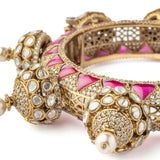 Gold Plated Pink Womens Kundan, Polki Kada