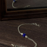 Silver Plated Blue Colored Beads Womens Bracelet