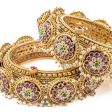 Gold Plated Pink Womens Kundan, Polki Pair of Bangles