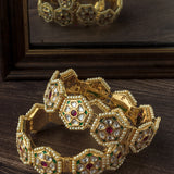 Gold Plated Red Colored synthetic Stone Womens Pair of Bangles