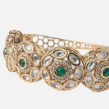 Gold Plated Green Colored Kundan, Polki Womens Kada