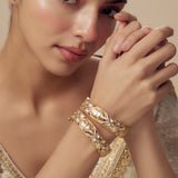 Saadgi Gold Plated White Womens Kundan, Polki Pair of Bangles