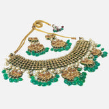 Gold Plated Green Womens Choker Necklace Set with Pair of Earrings