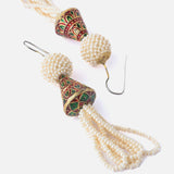 Gold Plated White Womens Beaded Tassel Pair of Earrings